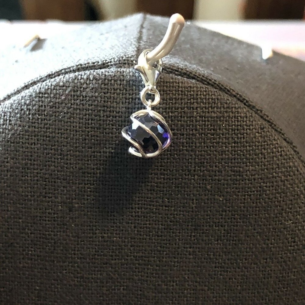 925 Sterling Silver - Wrapped Zirconia Ball Crystal Purple Charm